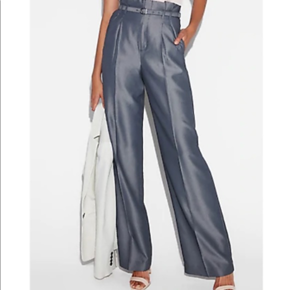 Chambray High Waisted Wide Leg Pants 